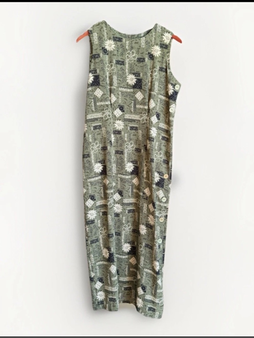 R&K Originals Vintage 90s Maxi Sleeveless Dress Floral Green Size 8 Indie Boho